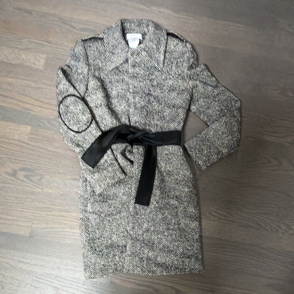 GIVENCHY Paris Houndstooth Tweed Wool Belted Trench Overcoat Coat Size 38 US 6